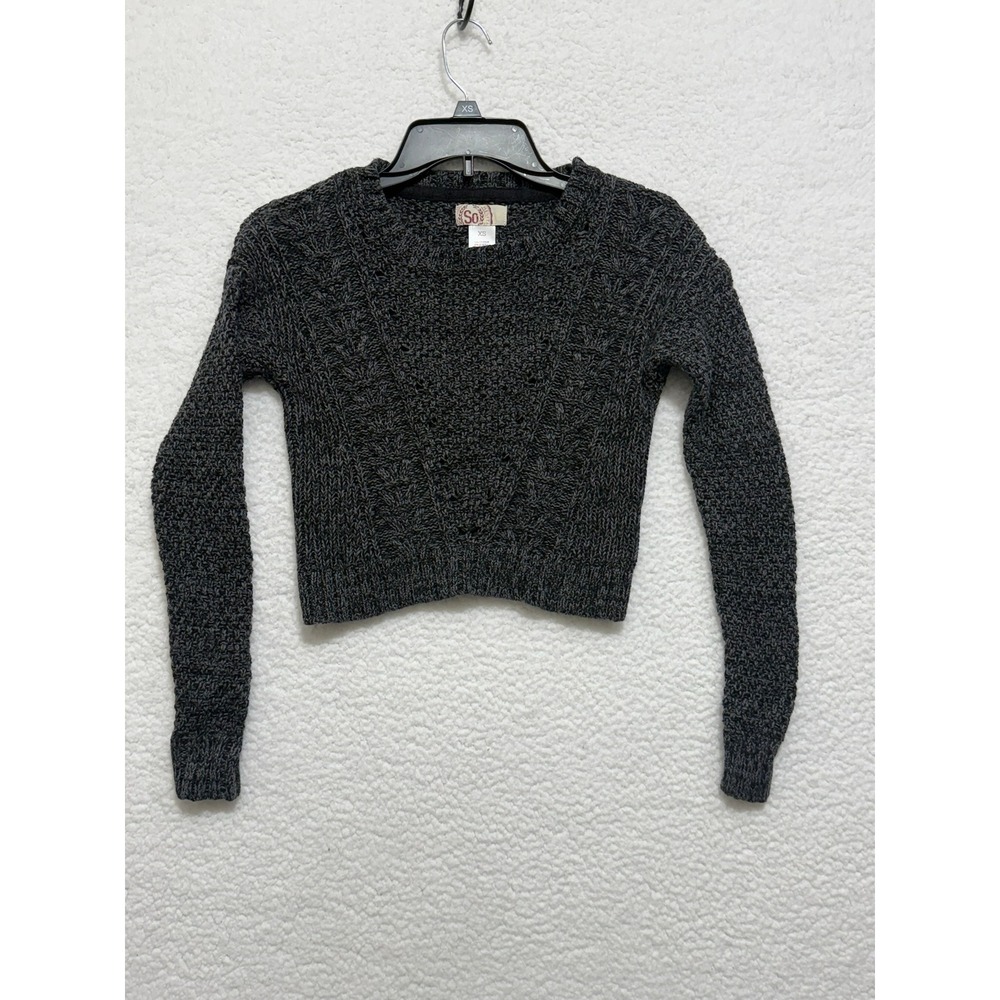 SO Heritage Women Charcoal Gray Cable Knit Cropped Sweater XS‎ 847819017535